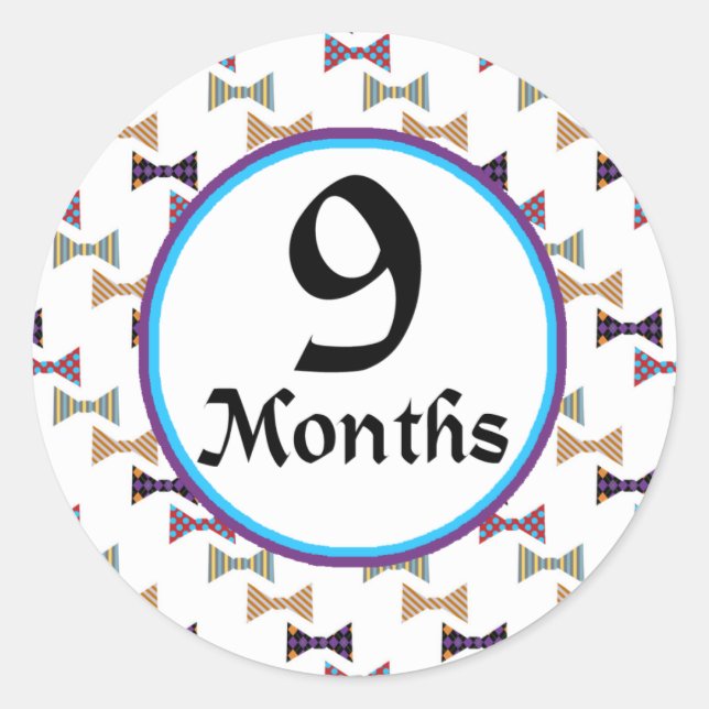 9 Months Bow Tie Milestone Classic Round Sticker (Front)