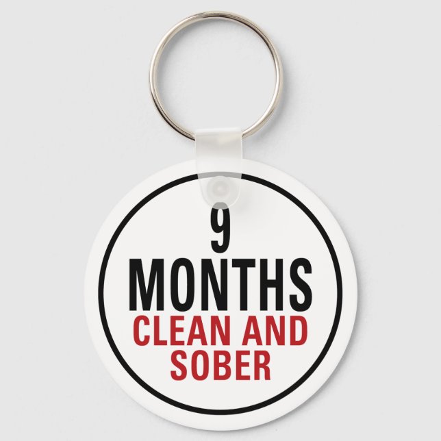 9 Months Clean and Sober Key Ring (Front)