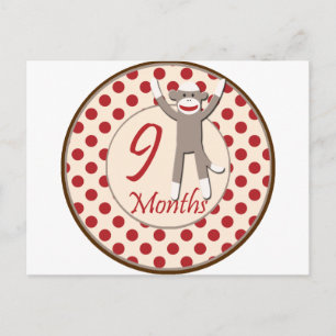 9 Months Sock Monkey Milestone Postcard