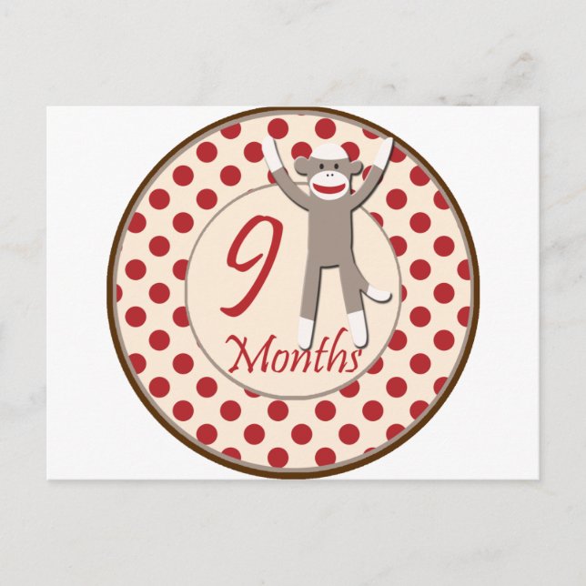 9 Months Sock Monkey Milestone Postcard (Front)