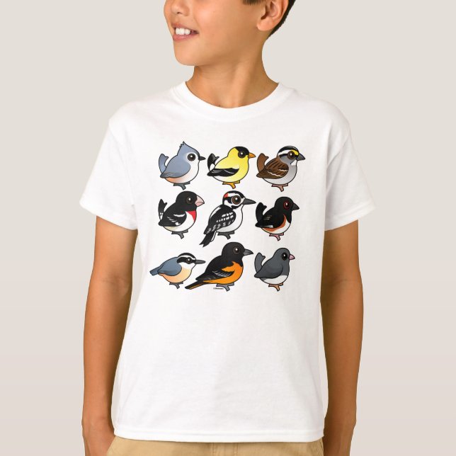 9 Northeast USA Backyard Birds T-Shirt (Front)