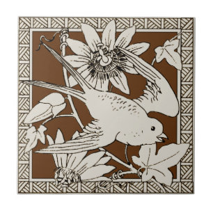 #9 of 12 Repro 1880s Minton Mocha Bird Series Ceramic Tile