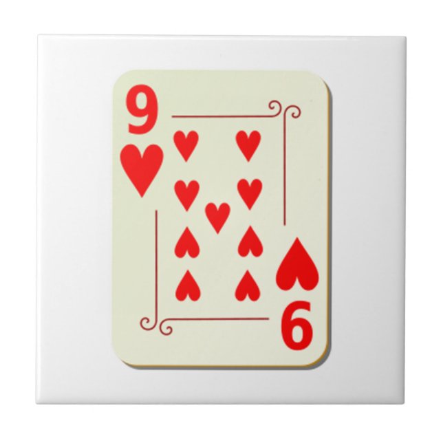 9 of Hearts Playing Card Ceramic Tile (Front)