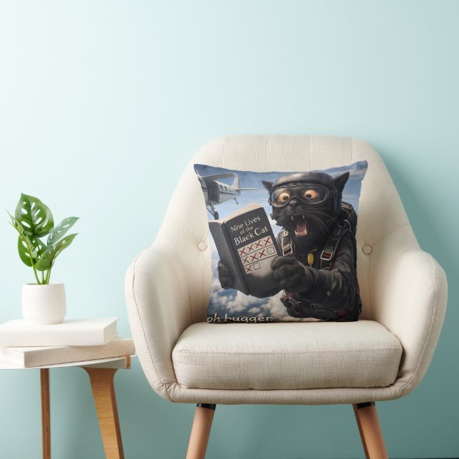 9/Oh bugger, funny skydiving black cat throw pillo Cushion (Chair)