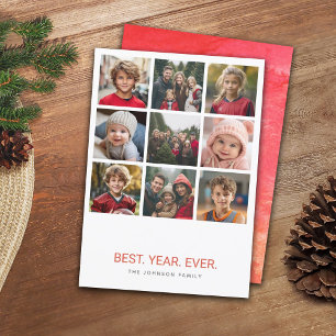 9 Photo Best Year Ever HYN Christmas Minimal red Holiday Card