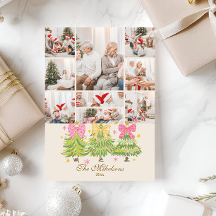 9 Photo Bright Ribbon Trees Holiday Family Card