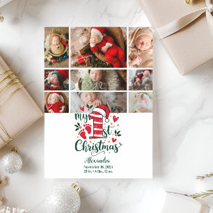 9 Photo Candy Cane Baby 1st Christmas Holiday Card