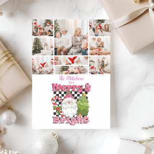 9 Photo Chequered Merry & Bright Christmas Holiday Card