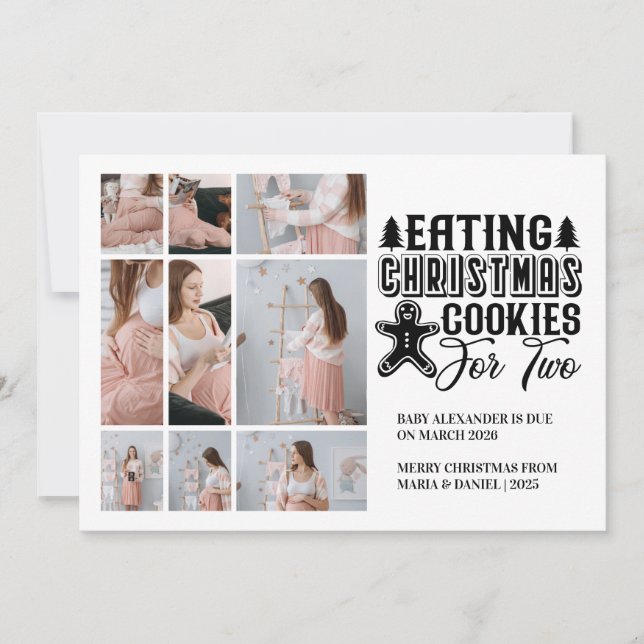 9 Photo Christmas Cookies for 2 Pregnancy  Holiday Card (Front)