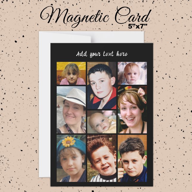 9 photo collage add text black magnetic card (Creator Uploaded)