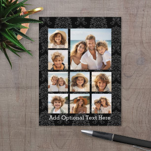 9 Photo Collage - black damask pattern Postcard