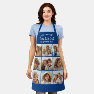 9 Photo Collage - blue with white text Apron