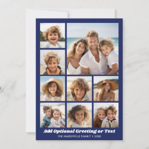 9 Photo Collage Custom Chunky Text - Midnight Blue Holiday Card