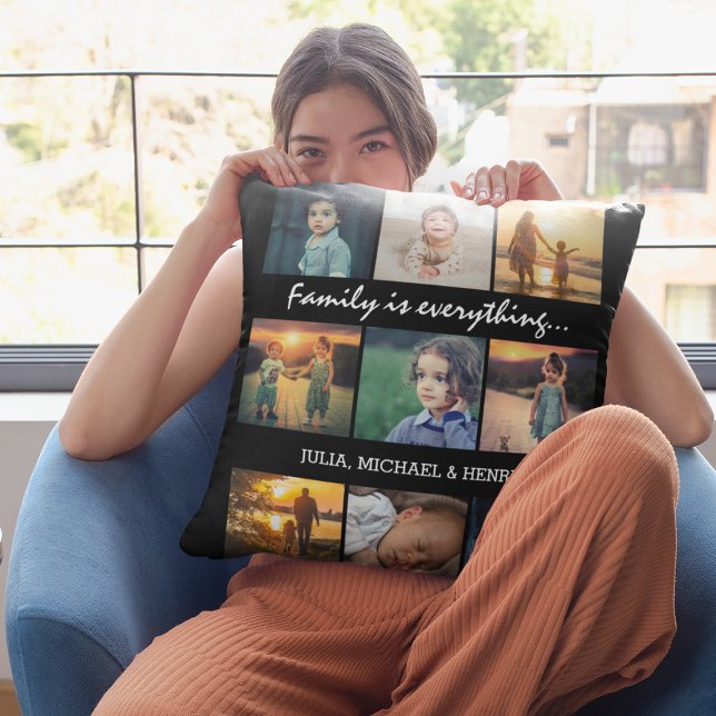 9 Photo Collage Custom Text Family is Everything Cushion (Creator Uploaded)