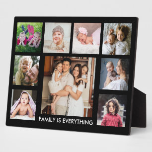 9 Photo Collage Family Is Everything Quote Black Plaque