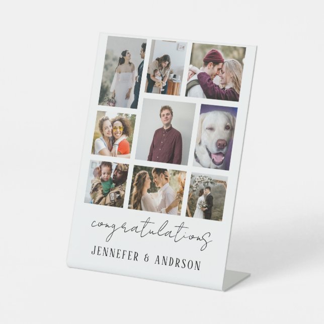 9 Photo Collage Family Pedestal Sign (Front)