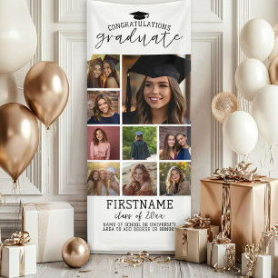 9 Photo Collage Graduation Modern Minimal White Banner