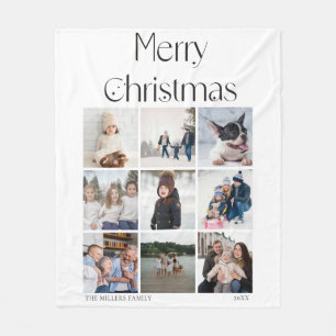 9 photo collage grid elegant Christmas Fleece Blanket