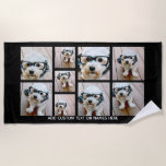 9 Photo Collage Minimalist - Black and White Grid Beach Towel<br><div class="desc">A collage of 9 photos in a fun grid with different sizes. A simple design with snapshots and a custom text block. Crop photos into squares before uploading. To adjust photos or change colors,  click on the customize area to make changes.</div>