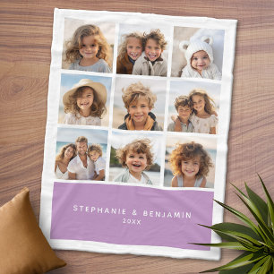 9 Photo Collage Minimalist - name Orchid Box Fleece Blanket
