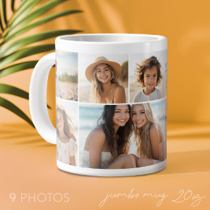 9 Photo Collage - Modern, Minimal White Grid Large Coffee Mug