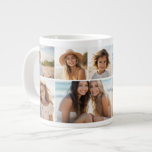 9 Photo Collage - Modern, Minimal White Grid Large Coffee Mug