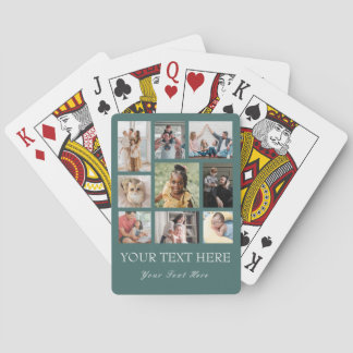 9 Photo Collage or Collage with Script Text green Playing Cards