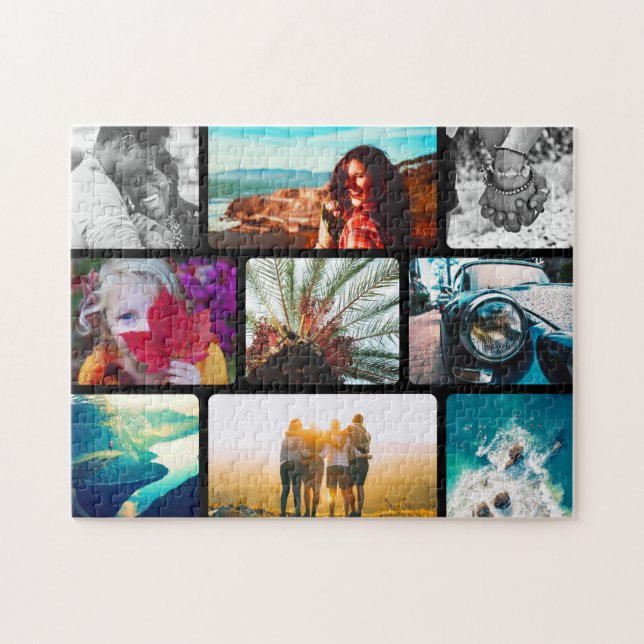 9 Photo Collage Puzzle in Black Frame (Horizontal)