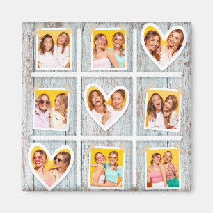 9 Photo Collage Rustic Wood Hearts Best Friends Magnet