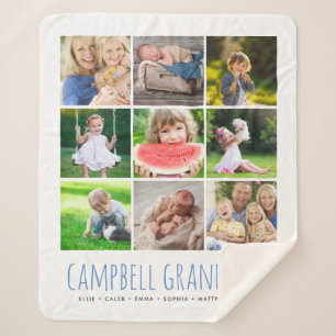 9 Photo Collage with Your Grandkids Names   White Sherpa Blanket