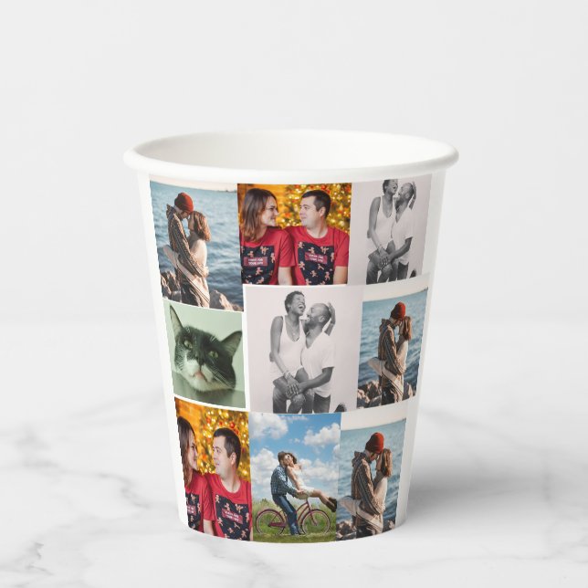 9 Photo Custom Personalized Collage Paper Cups (Front)