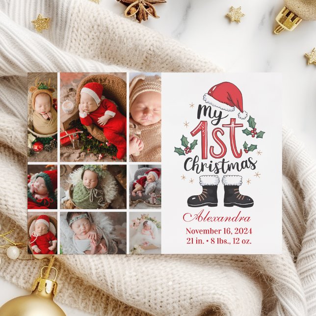 9 Photo Cute Santa Baby 1st Christmas Holiday Card (Creator Uploaded)