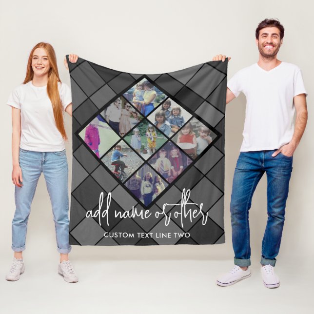 9 Photo Diamond Pattern - Black and Grey Fleece Blanket (In Situ)