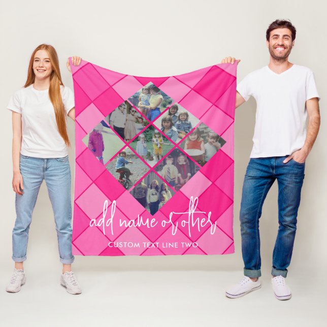 9 Photo Diamond Pattern - Hot Pink Girly Fleece Blanket (In Situ)