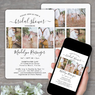 9 Photo Elegant Modern Calligraphy Bridal Shower Invitation