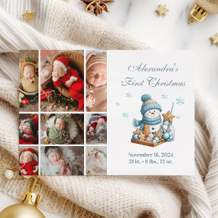 9 Photo First Christmas Birth Announcement