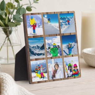 9 Photo Grid Collage Rustic Wood Plaque