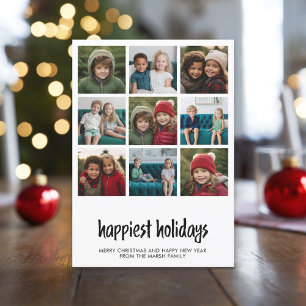 9 Photo Happiest Minimal Christmas black white Holiday Card