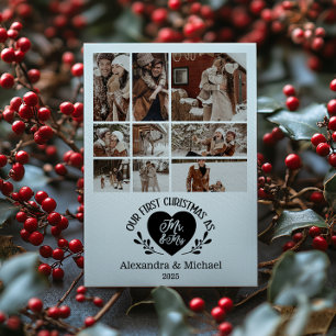 9 Photo Heart First Christmas as Mr & Mrs Holiday Card