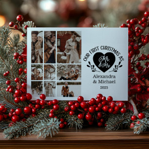 9 Photo Heart First Christmas as Mr & Mrs Holiday Card