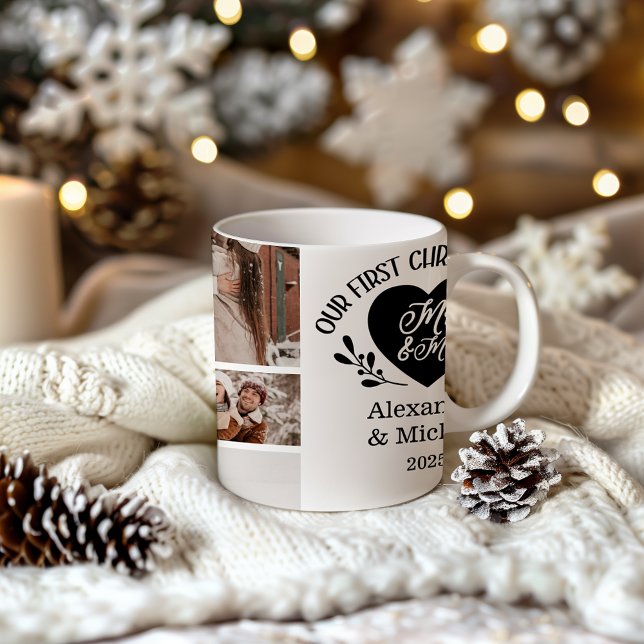 9 Photo Heart First Christmas as Mr & Mrs Two-Tone Coffee Mug (Creator Uploaded)