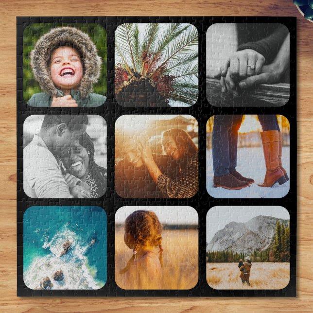 9 Photo Jigsaw Puzzle Template Black Rounded Frame (Creator Uploaded)