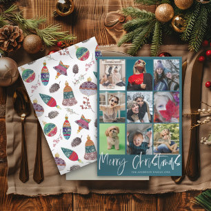 9 Photo Merry Christmas Bauble Pattern  Holiday Card