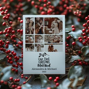 9 Photo Minimialist Our First Christmas Married Holiday Card