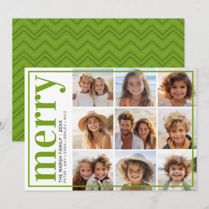 9 Photo Offset - Bold Merry - Green - Holiday Card