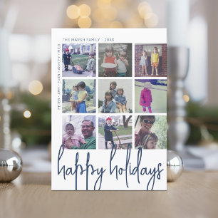 9 Photo Offset - Happy Holidays Navy Holiday Card