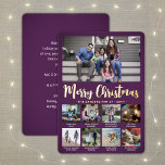 9 Photo Purple Merry Christmas Modern Collage Foil Holiday Card<br><div class="desc">Send stylish joyful greetings and share 9 of your favourite pictures with a custom photo collage purple and gold foil holiday card. All text on this template is simple to customise to include any wording, such as Merry Christmas, Happy Holidays, Seasons Greetings, New Year Cheers etc. (IMAGE PLACEMENT TIP: An...</div>