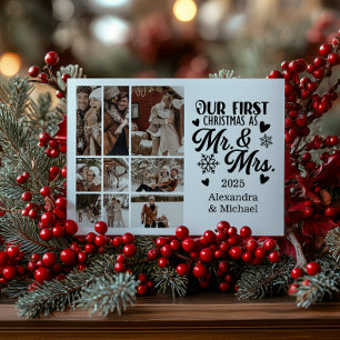 9 Photo Snowflakes Christmas Mr and Mrs  Holiday Card