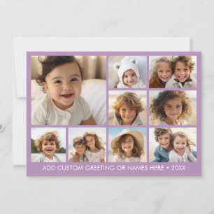 9 Photo Square Collage - lavender with white text Holiday Card