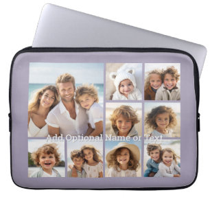 9 Photo Square Collage - with text - orchid purple Laptop Sleeve